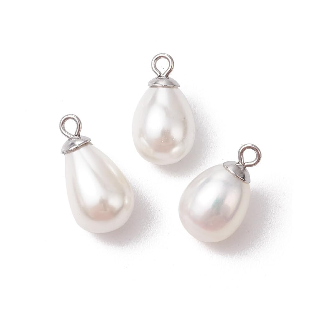6907 10Pcs Natural Freshwater Pearl Charms White Teardrop Pendants for DIY